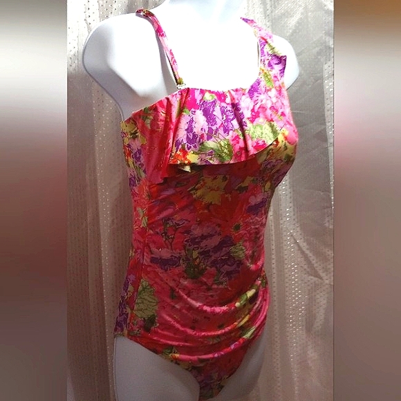 Garrett Hill One Piece Swimwear Underwire Bra Floral Off Shoulder Flower Tropic - Picture 6 of 16